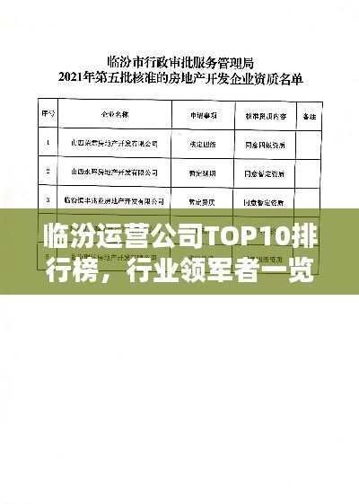 临汾运营公司TOP10排行榜,行业领军者一览